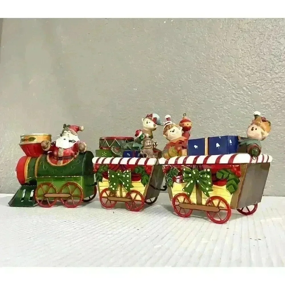 Home Interiors & Gifts Christmas Train Candle Holder Santa Elves 3 Piece VINTAGE